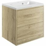 peffery 600mm 2 drawer wall hung basin unit inc basin havana oak