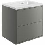 peffery 600mm 2 drawer wall hung basin unit inc basin matt grey