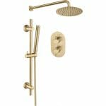 two outlet shower w riser overhead kit brushed brass