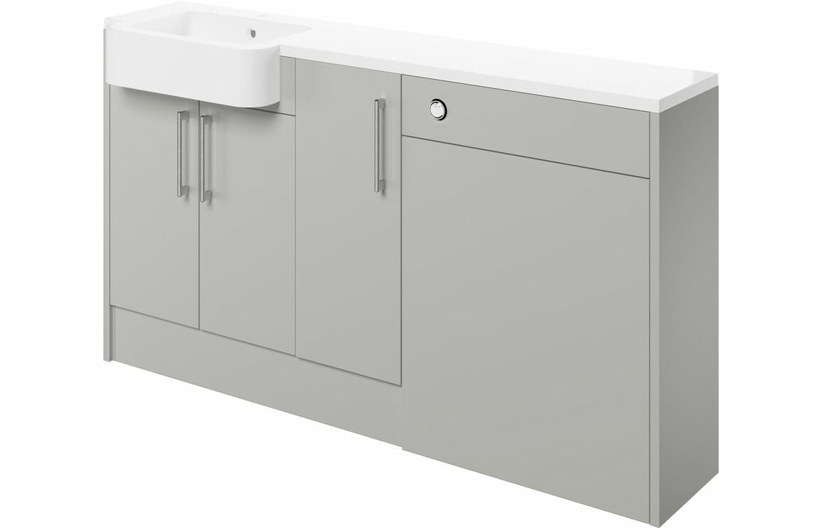 Albert 1542mm Basin, WC & 1 Door Unit Pack (LH) - Light Grey Gloss