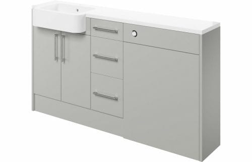 Albert 1542mm Basin, WC & 3 Drawer Unit Pack (LH) - Light Grey Gloss