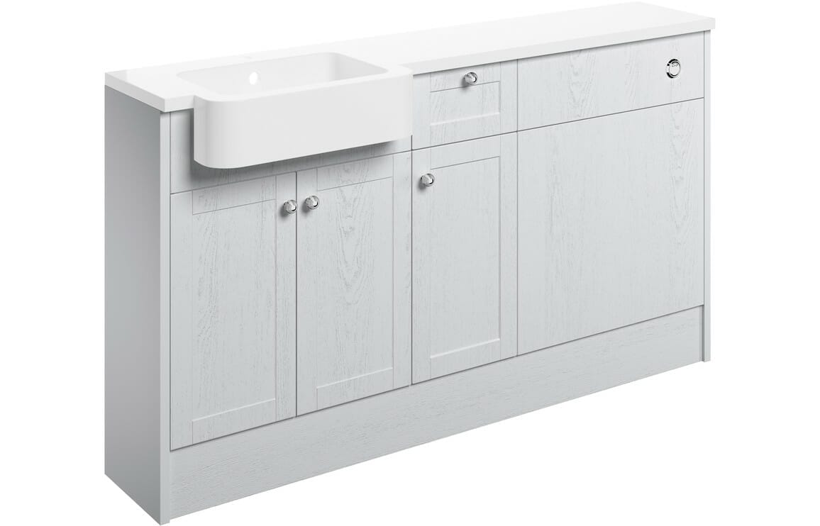 Beam 1542mm Basin, WC & 1 Drawer, 1 Door Unit Pack (LH) - Satin White Ash