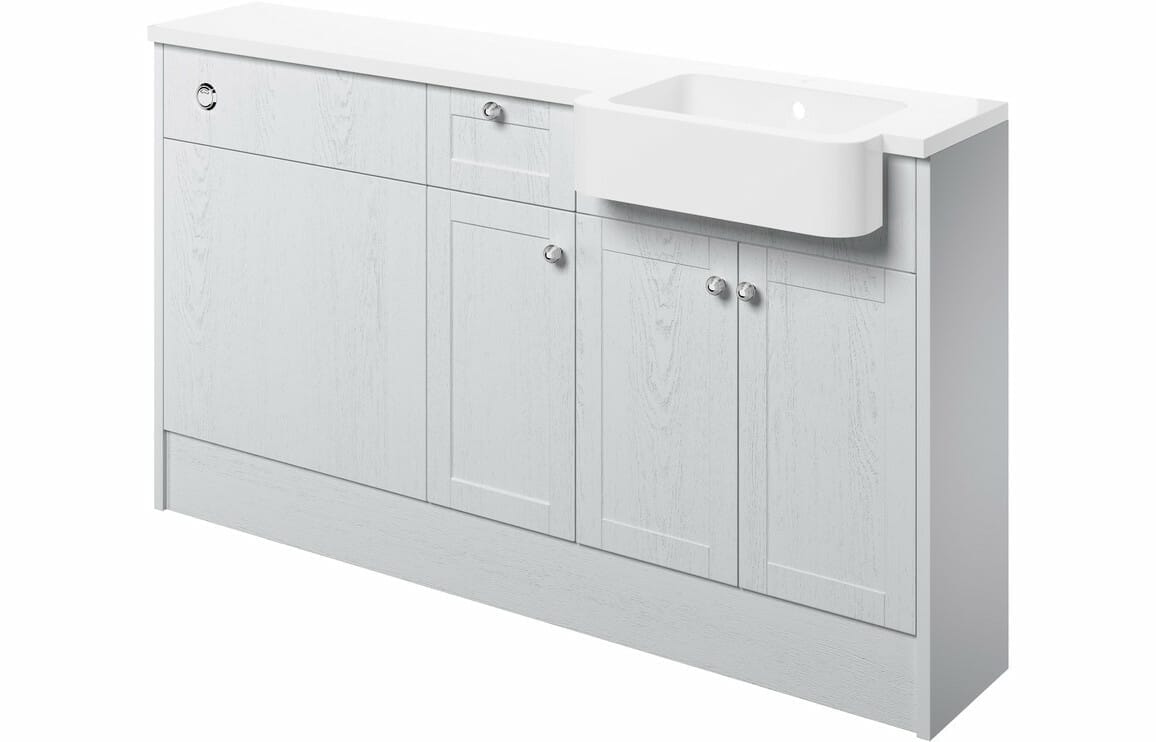 Beam 1542mm Basin, WC & 1 Drawer, 1 Door Unit Pack (RH) - Satin White Ash