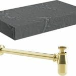 Character 800mm Wall Hung Grey Marble Basin Shelf & Brushed Brass Bottle Trap