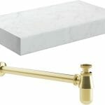 Character 800mm Wall Hung White Marble Basin Shelf & Brushed Brass Bottle Trap