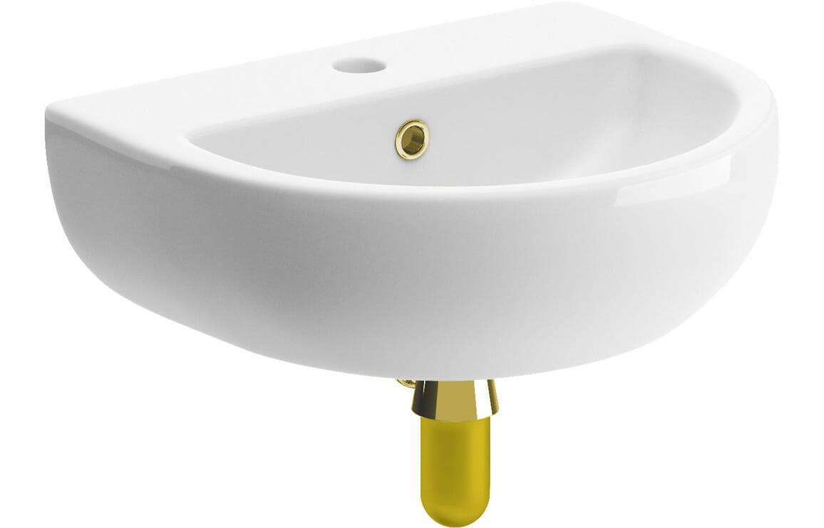 Tus 450x400mm 1TH Cloakroom Basin & Brushed Brass Bottle Trap