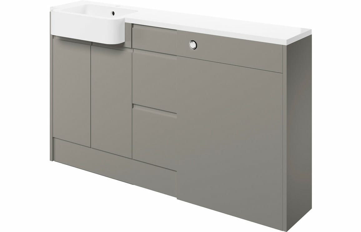 Valency 1542mm Basin, WC & 3 Drawer Unit Pack (LH) - Pearl Grey Gloss