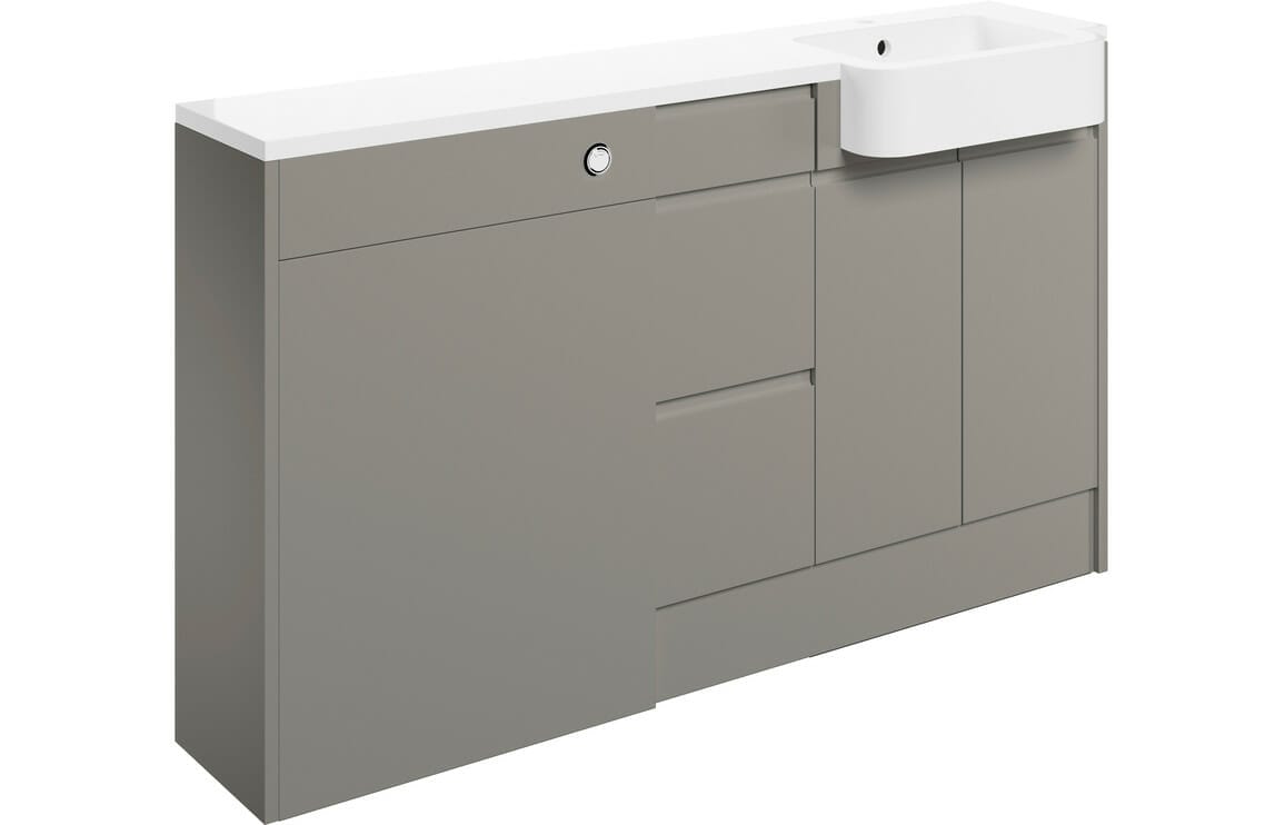 Valency 1542mm Basin, WC & 3 Drawer Unit Pack (RH) - Pearl Grey Gloss