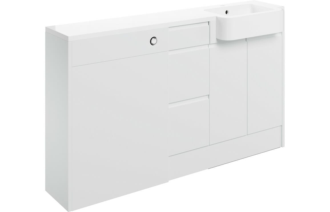 Valency 1542mm Basin, WC & 3 Drawer Unit Pack (RH) - White Gloss
