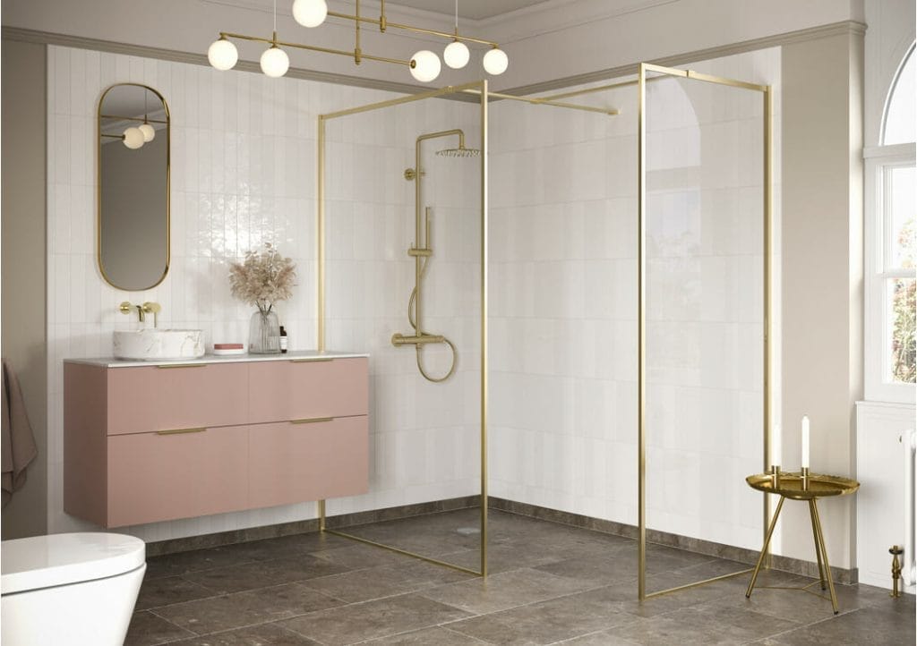 Reflection Icon Brushed Brass Framed Wetroom Side Panel - 900mm