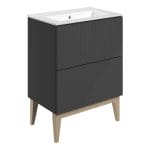 larna 615mm floor standing 2 drawer basin unit basin matt graphite grey