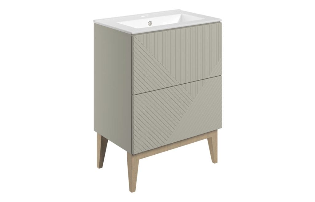 larna 615mm floor standing 2 drawer basin unit basin matt oat