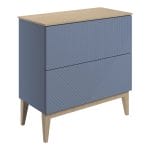 larna 810mm floor standing 2 drawer basin unit maple oak effect worktop matt smoke blue