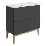 larna 815mm floor standing 2 drawer basin unit basin matt graphite grey