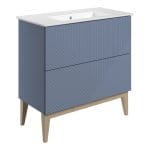 larna 815mm floor standing 2 drawer basin unit basin matt smoke blue