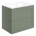 maynard 615mm wall hung 2 drawer basin unit basin matt reed green