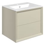 press 615mm wall hung 2 drawer basin unit basin matt cotton