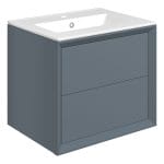 press 615mm wall hung 2 drawer basin unit basin matt storm blue